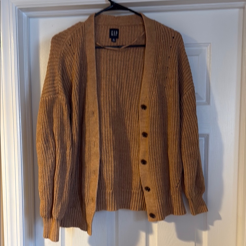 GAP Tan Cardigan Sweater Classic Knit